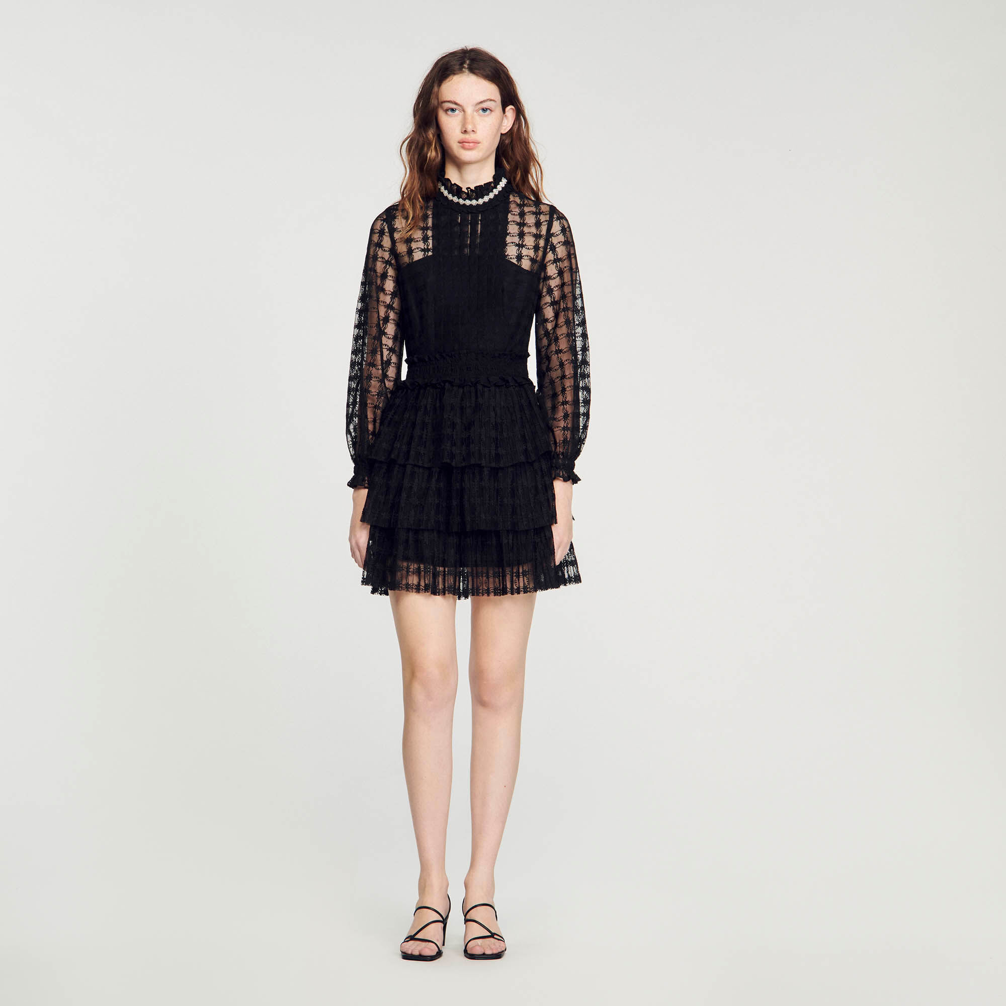 Sandro short dress hotsell with lace trim