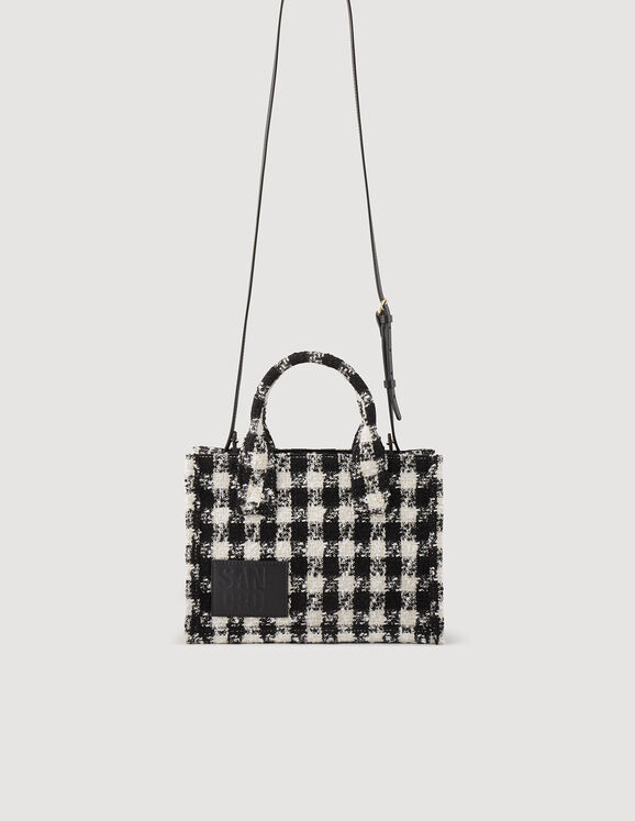 Small tweed Kasbah tote bag Black / Ecru Femme