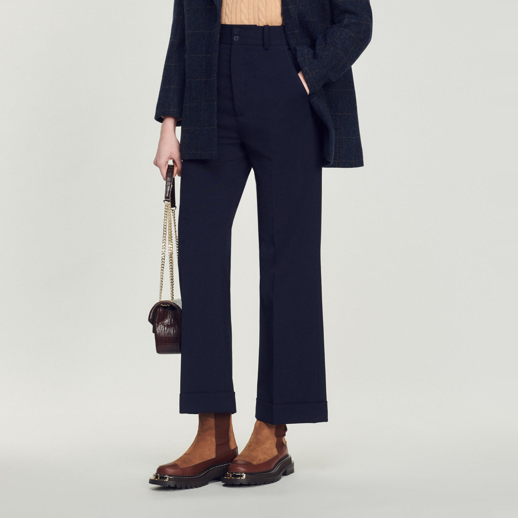 Pantalon droit sales bleu marine femme