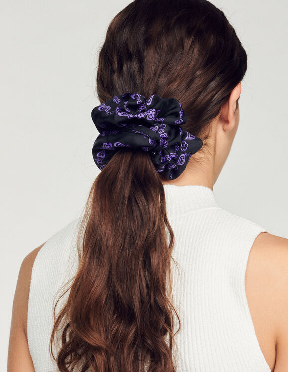 Printed silk scrunchie Black / Purple Femme
