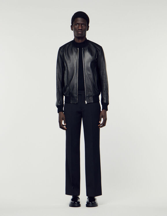 Smooth leather varsity jacket Black Homme