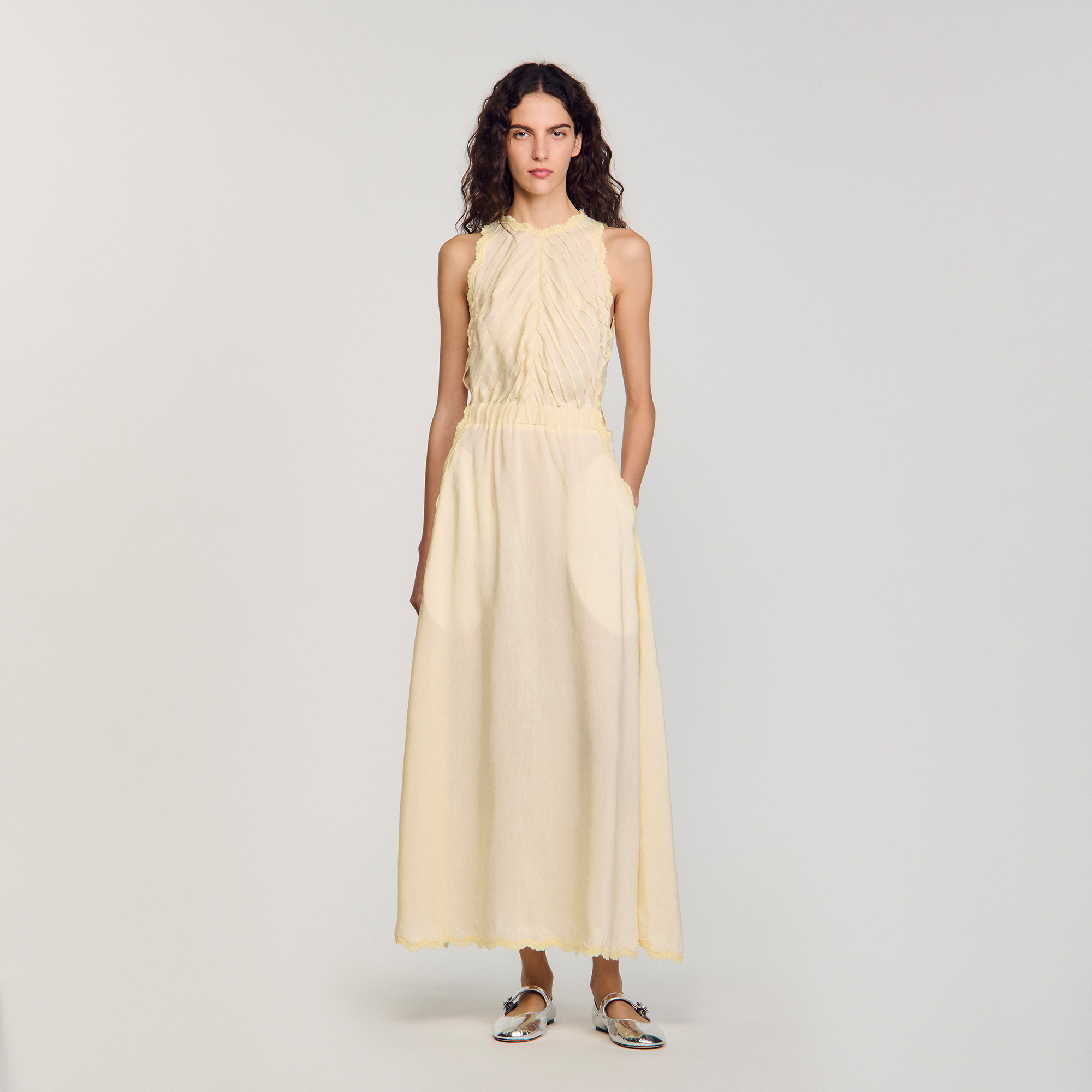 Maxi dress with lace details | Sandro IE
